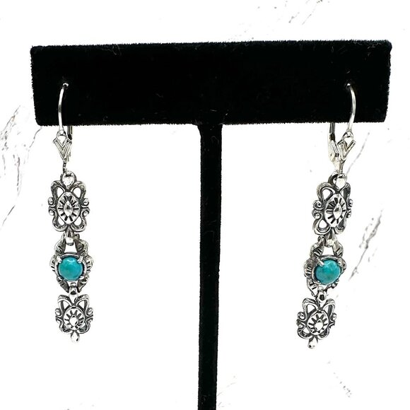 American West Blue Turquoise 925 Sterling Silver Concha Drop Earrings - Picture 1 of 6